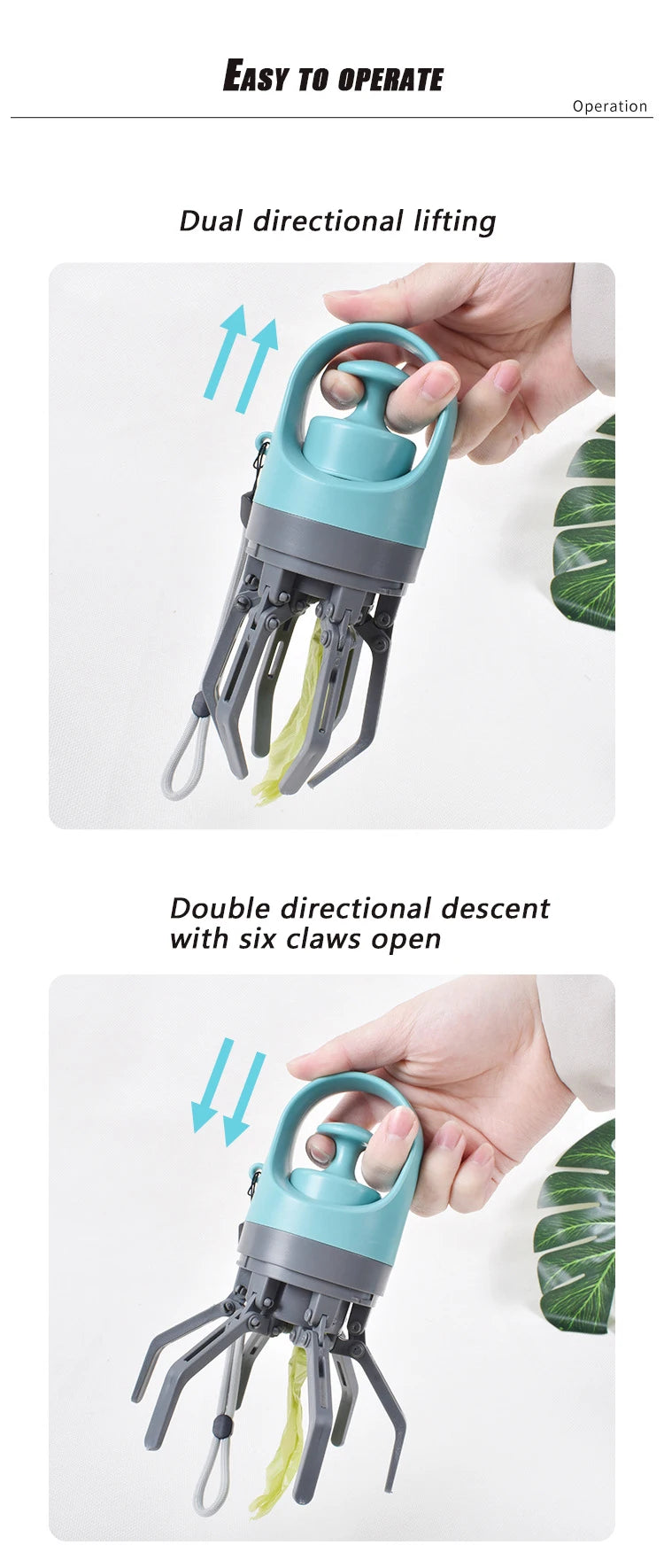 Portable Dog Pooper Scooper Outdoor Pet Waste Pick-up Cleaner Built-in Garbage Bag Handheld Pet Poop Grabber No Touch Design